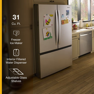 Whirlpool Standard-Depth 30.52-cu ft 3 -Door French Door Refrigerator with Ice Maker with Water Dispenser ( Fingerprint Resistant Stainless Finish ) ENERGY STAR Certified