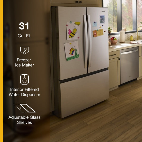 Whirlpool Standard-Depth 30.52-cu ft 3 -Door French Door Refrigerator with Ice Maker with Water Dispenser ( Fingerprint Resistant Stainless Finish ) ENERGY STAR Certified