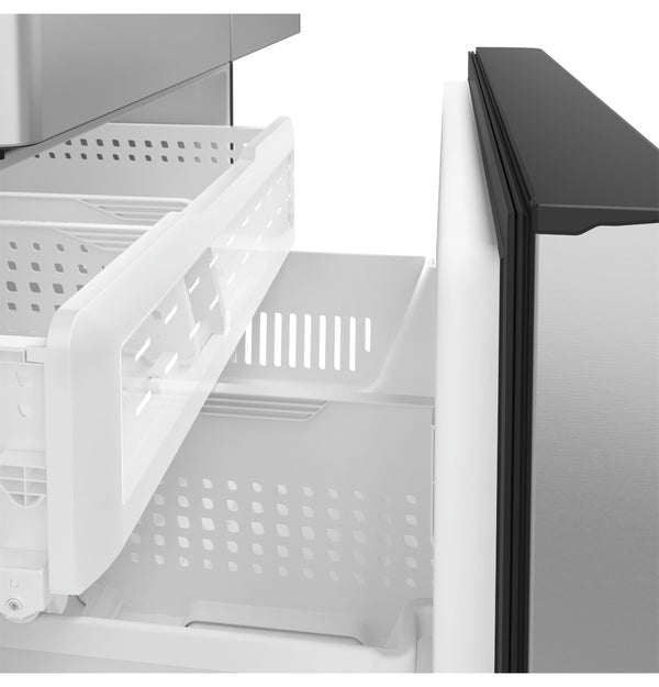 Cafe Standard-Depth Hot Water Dispenser 27.8-cu ft 3 -Door Smart Compatible French Door Refrigerator with Ice Maker with Water and Ice Dispenser ( Stainless Steel with Brushed Stainless Handles ) ENERGY STAR Certified