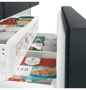 Cafe Standard-Depth 27.8-cu ft 3 -Door Smart Compatible French Door Refrigerator with Ice Maker with Water and Ice Dispenser ( Matte Black with Brushed Stainless Handles ) ENERGY STAR Certified