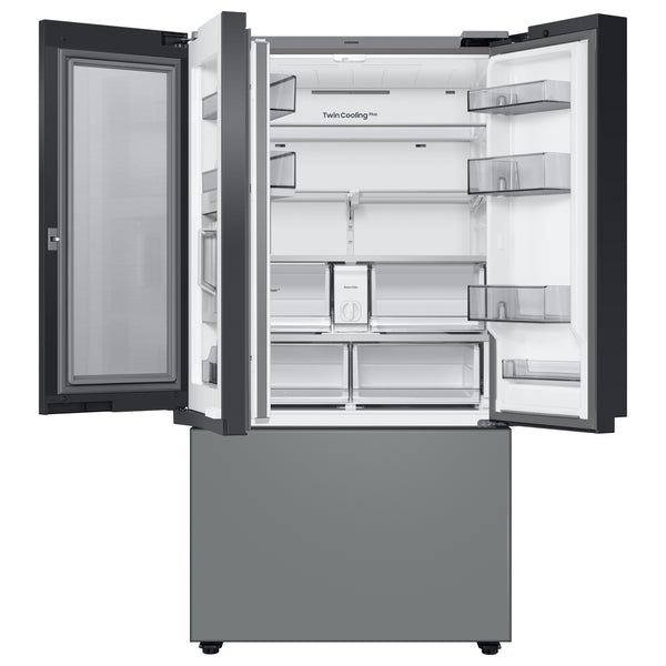 Samsung Bespoke Standard-Depth Family Hub 29.8-cu ft 3 -Door Smart Compatible French Door Refrigerator with Dual Ice Maker with Water Dispenser and Door within Door ( White Glass Top with Matte Grey Glass Bottom Panel ) ENERGY STAR Certified