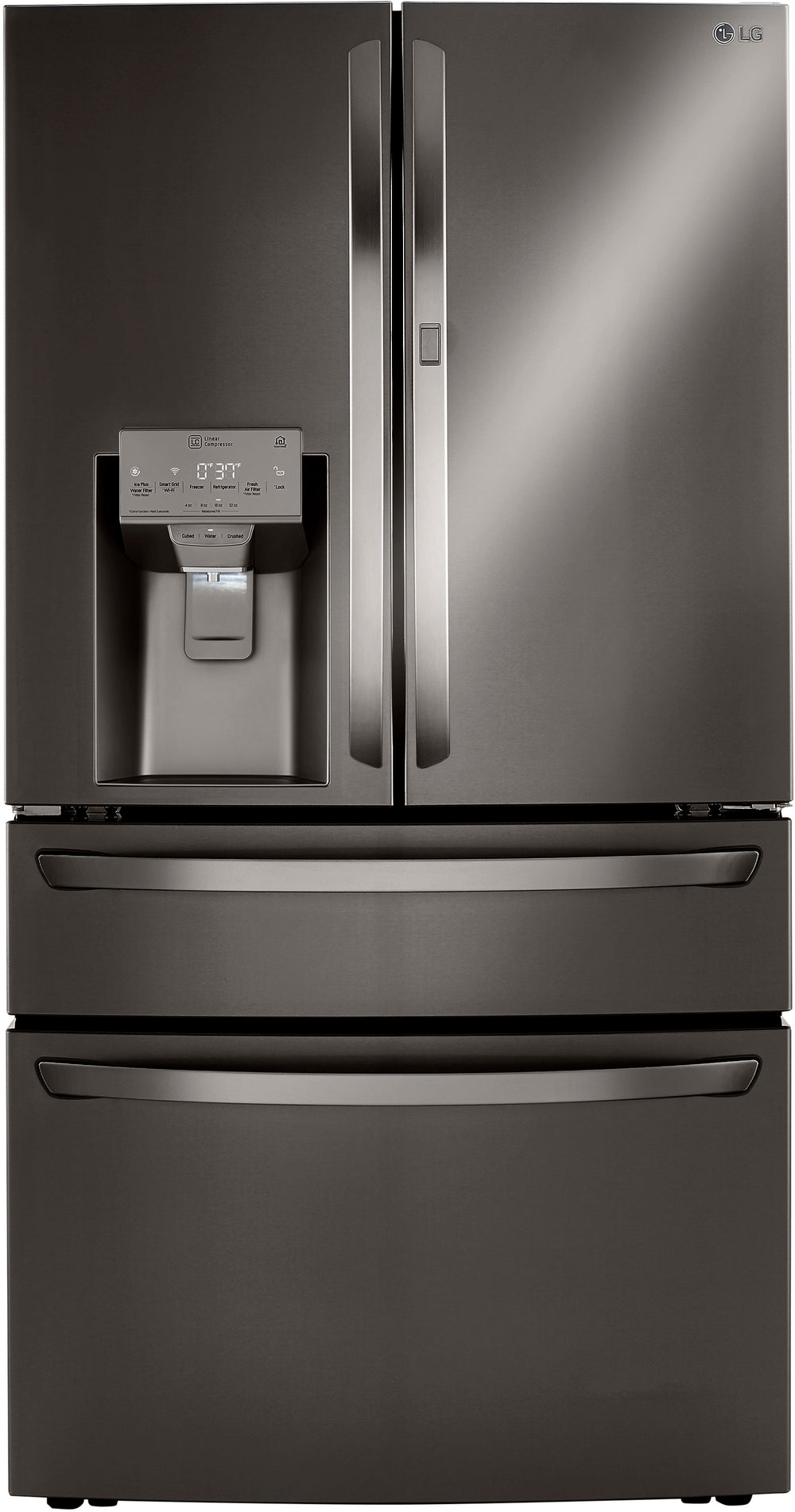 LG Standard-Depth 29.5-cu ft 4 -Door Smart Compatible French Door Refrigerator with Dual Ice Maker with Water and Ice Dispenser and Door within Door ( Printproof Black Stainless Steel ) ENERGY STAR Certified