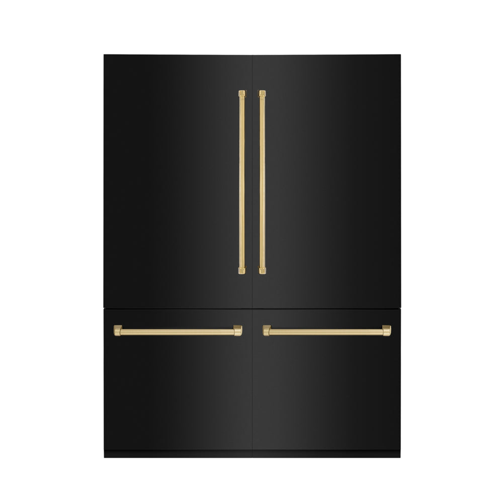 ZLINE KITCHEN & BATH Counter-Depth 32.2-cu ft 4 -Door Built-In French Door Refrigerator with Ice Maker with Water Dispenser ( Black Stainless Steel with Polished Gold accent Handles ) ENERGY STAR Certified