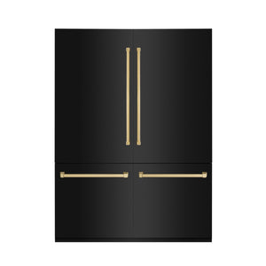 ZLINE KITCHEN & BATH Counter-Depth 32.2-cu ft 4 -Door Built-In French Door Refrigerator with Ice Maker with Water Dispenser ( Black Stainless Steel with Polished Gold accent Handles ) ENERGY STAR Certified