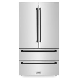 ZLINE KITCHEN & BATH Counter-Depth 22.5-cu ft 4 -Door French Door Refrigerator with Ice Maker ( Fingerprint Resistant Stainless Steel with Matte Black accent Handles ) ENERGY STAR Certified