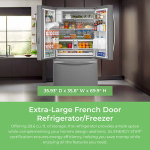 Kenmore Standard-Depth 28.6-cu ft 3 -Door French Door Refrigerator with Ice Maker with Water and Ice Dispenser ( Stainless steel ) ENERGY STAR Certified