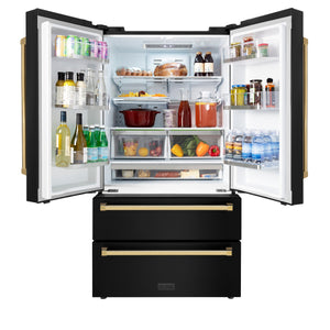 ZLINE KITCHEN & BATH Counter-Depth 22.5-cu ft 4 -Door French Door Refrigerator with Ice Maker with Ice Dispenser ( Fingerprint Resistant Black Stainless Steel with Polished Gold accent Handles ) ENERGY STAR Certified