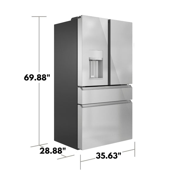 Cafe Counter-Depth 22.3-cu ft 4 -Door Smart Compatible French Door Refrigerator with Ice Maker with Water and Ice Dispenser ( Platinum Glass ) ENERGY STAR Certified