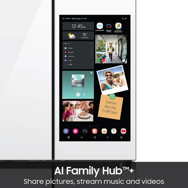 Samsung Bespoke Standard-Depth Family Hub 28.6-cu ft 4 -Door Smart Compatible French Door Refrigerator with Dual Ice Maker with Water Dispenser and Door within Door ( White Glass ) ENERGY STAR Certified