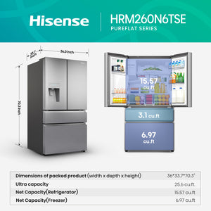 Hisense PureFlat Standard-Depth 25.6-cu ft 4 -Door Smart Compatible French Door Refrigerator with Ice Maker with Water and Ice Dispenser ( Stainless steel ) ENERGY STAR Certified