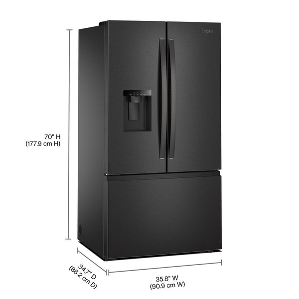 Whirlpool Standard-Depth 29.58-cu ft 3 -Door French Door Refrigerator with Dual Ice Maker with Water and Ice Dispenser ( Print Resist Black Stainless ) ENERGY STAR Certified