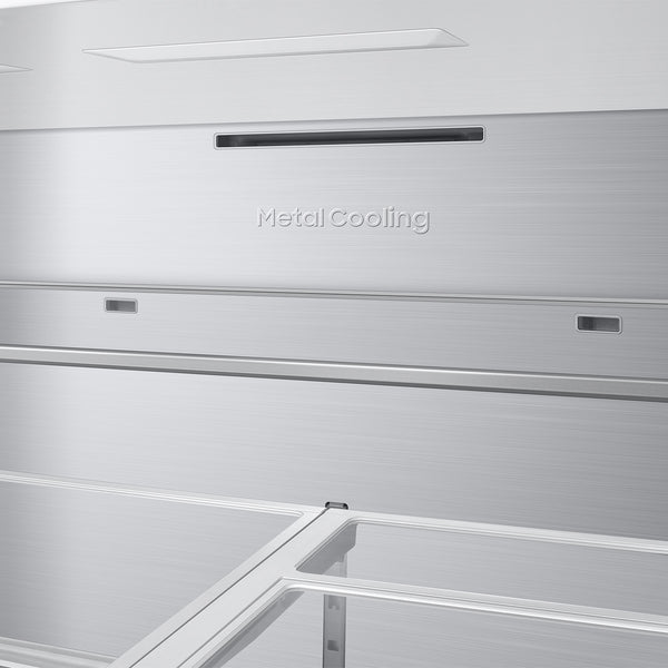 Samsung Bespoke Counter-Depth Family Hub 22.5-cu ft 4 -Door Smart Compatible French Door Refrigerator with Dual Ice Maker with Water Dispenser and Door within Door ( Charcoal Glass Top with Stainless Steel Bottom Panels ) ENERGY STAR Certified