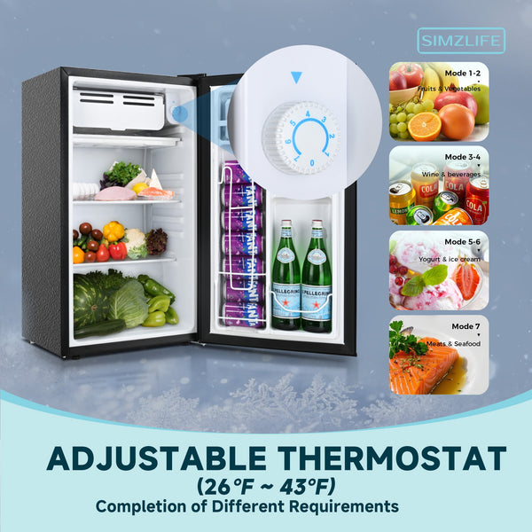 SIMZLIFE 3.2-cu ft Mini Fridge with Freezer ( Black ) Garage Ready