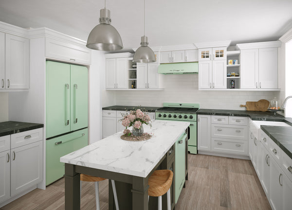 UNIQUE Classic Retro Counter-Depth 21.4-cu ft 3 -Door French Door Refrigerator with Ice Maker with Ice Dispenser ( Summer Mint Green ) ENERGY STAR Certified