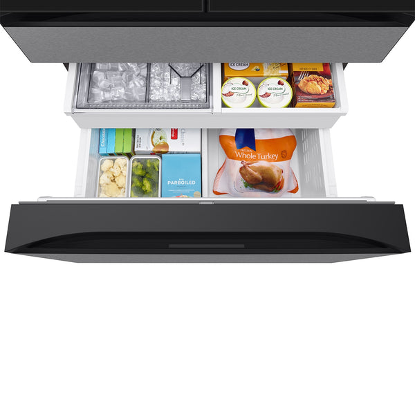 Samsung Bespoke Standard-Depth Family Hub 28.6-cu ft 4 -Door Smart Compatible French Door Refrigerator with Dual Ice Maker with Water Dispenser ( Charcoal Glass Top with Stainless Steel Bottom Panels ) ENERGY STAR Certified