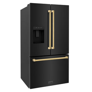 ZLINE KITCHEN & BATH Standard-Depth 28.9-cu ft 3 -Door French Door Refrigerator with Ice Maker with Water and Ice Dispenser ( Black Stainless Steel with Polished Gold Handle ) ENERGY STAR Certified