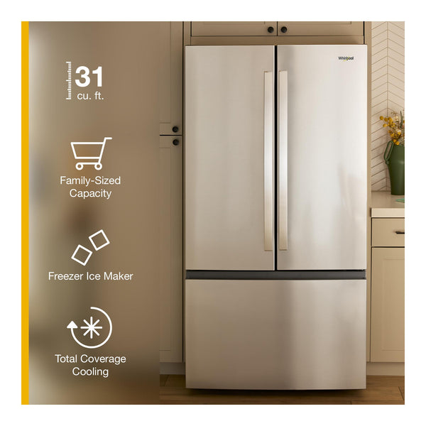 Whirlpool Standard-Depth 30.52 3 -Door French Door Refrigerator with Ice Maker ( Black ) ENERGY STAR Certified