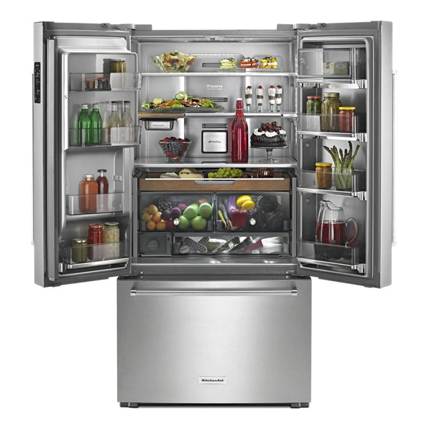 KitchenAid Counter-Depth 23.8-cu ft 3 -Door French Door Refrigerator with Ice Maker with Water and Ice Dispenser ( Stainless Steel with PRINTSHIELD Finish )