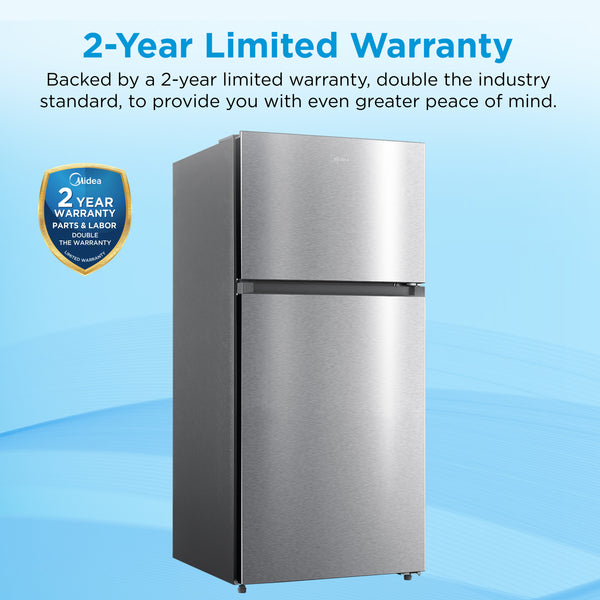 Midea Fingerprint Resistant 14.2-cu ft Counter-Depth Top-Freezer Refrigerator ( Stainless Steel ) Garage Ready ENERGY STAR Certified