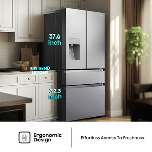 Hisense PureFlat Standard-Depth 25.6-cu ft 4 -Door Smart Compatible French Door Refrigerator with Ice Maker with Water and Ice Dispenser ( Stainless steel ) ENERGY STAR Certified
