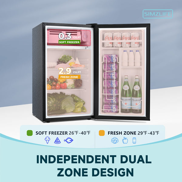 SIMZLIFE 3.2-cu ft Mini Fridge with Freezer ( Black ) Garage Ready