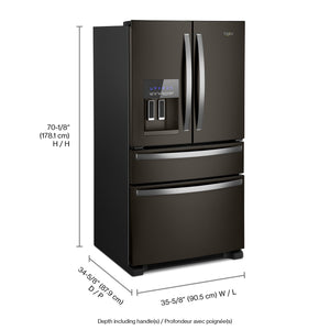 Whirlpool Standard-Depth 24.5-cu ft 4 -Door French Door Refrigerator with Ice Maker with Water and Ice Dispenser ( Black Stainless Steel ) ENERGY STAR Certified