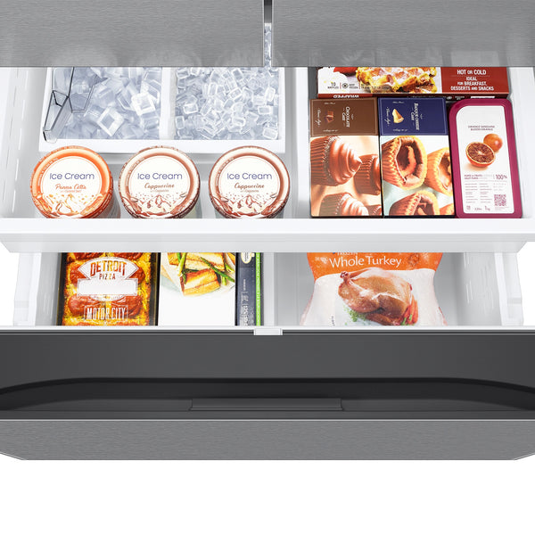 Samsung Standard-Depth Mega Capacity 31.5-cu ft 3 -Door Smart Compatible French Door Refrigerator with Dual Ice Maker with Water Dispenser ( Fingerprint Resistant Stainless Steel ) ENERGY STAR Certified