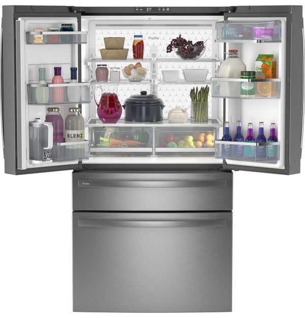 GE Profile Standard-Depth 28.7-cu ft 4 -Door Smart Compatible French Door Refrigerator with Ice Maker with Water Dispenser ( Stainless Steel ) ENERGY STAR Certified