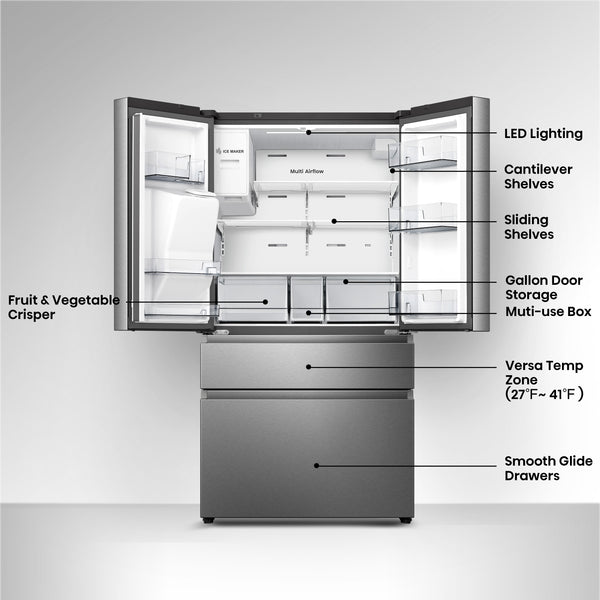 Hisense PureFlat Standard-Depth 25.6-cu ft 4 -Door Smart Compatible French Door Refrigerator with Ice Maker with Water and Ice Dispenser ( Stainless steel ) ENERGY STAR Certified