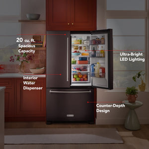 KitchenAid Counter-Depth 20-cu ft 3 -Door French Door Refrigerator with Ice Maker ( Black Stainless Steel ) ENERGY STAR Certified