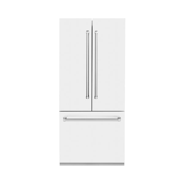ZLINE KITCHEN & BATH Counter-Depth 19.6-cu ft 3 -Door Built-In French Door Refrigerator with Ice Maker with Water Dispenser ( Stainless Steel with White Matte Panel and Stainless Steel Handle ) ENERGY STAR Certified