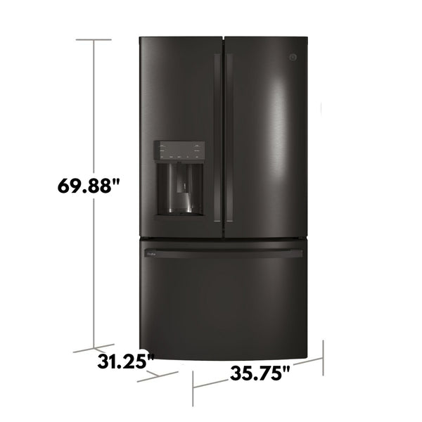 GE Profile Counter-Depth 22.2-cu ft 3 -Door French Door Refrigerator with Ice Maker with Water and Ice Dispenser ( Black Stainless ) ENERGY STAR Certified