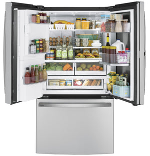 GE Profile Standard-Depth 27.8-cu ft 3 -Door French Door Refrigerator with Ice Maker with Water and Ice Dispenser and Door within Door ( Stainless Steel )