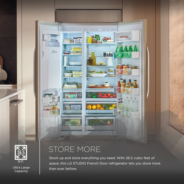 LG STUDIO 25.6-cu ft Counter-Depth Side-by-Side Refrigerator Built-In Smart Compatible with Ice Maker ,Water and Ice Dispenser ( Stainless Steel )