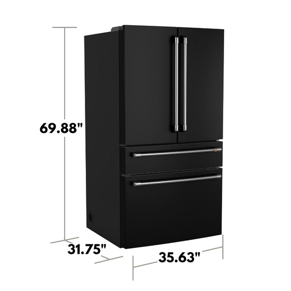 Cafe Counter-Depth 23.2-cu ft 4 -Door Smart Compatible French Door Refrigerator with Ice Maker with Water Dispenser ( Matte Black ) ENERGY STAR Certified