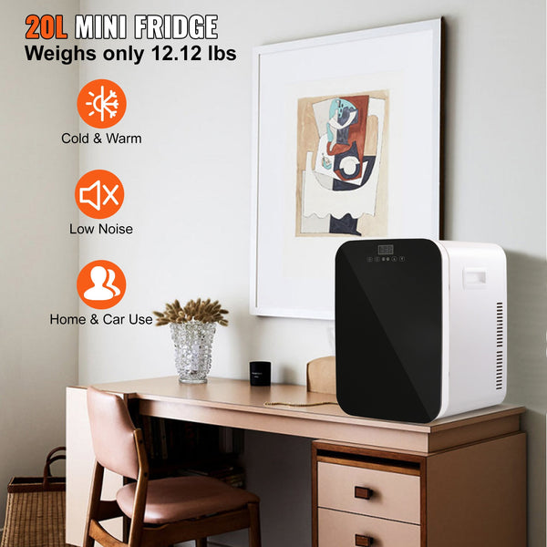 VEVOR 20 L 12 V Digital Mini Fridge 0.706-cu ft with Freezer ( Black Aluminum Liner ) Garage Ready