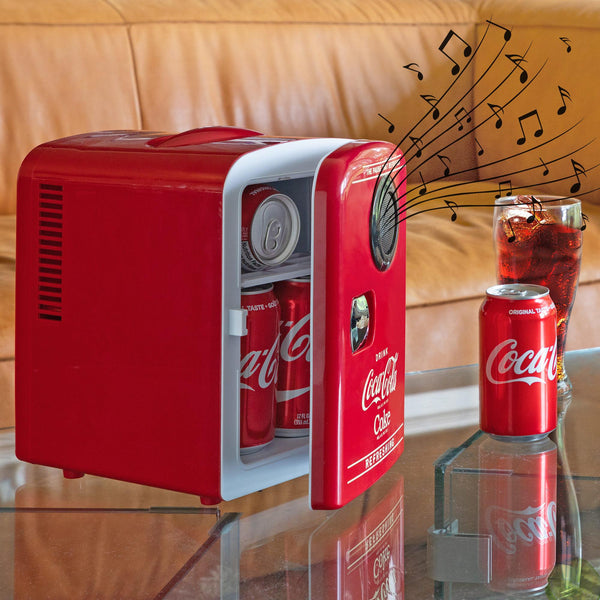 Coca-Cola 4L Cooler/Warmer w/ Bluetooth Speaker 0.14-cu ft Mini Fridge ( Red, Black )