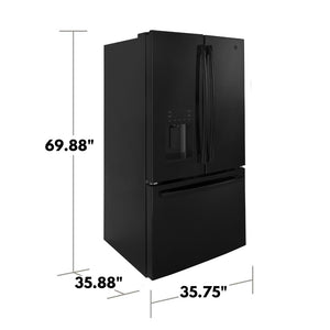 GE Standard-Depth 25.6-cu ft 3 -Door French Door Refrigerator with Ice Maker with Water and Ice Dispenser ( Black ) ENERGY STAR Certified