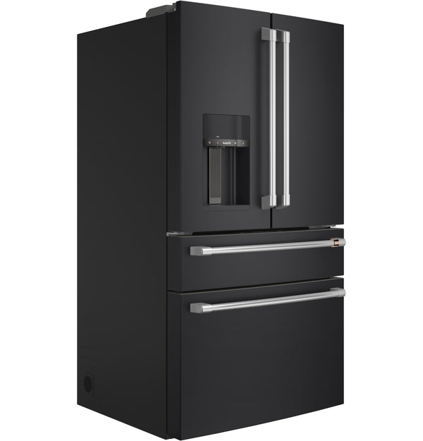 Cafe Standard-Depth 27.8-cu ft 4 -Door Smart Compatible French Door Refrigerator with Ice Maker with Water and Ice Dispenser ( Matte Black ) ENERGY STAR Certified