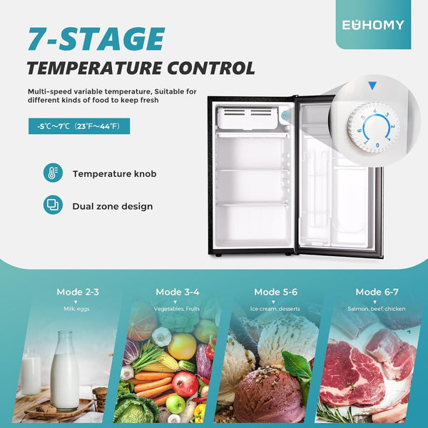 Euhomy  3.2 Cu.Ft Single Door Mini Fridge with Freezer in Sliver