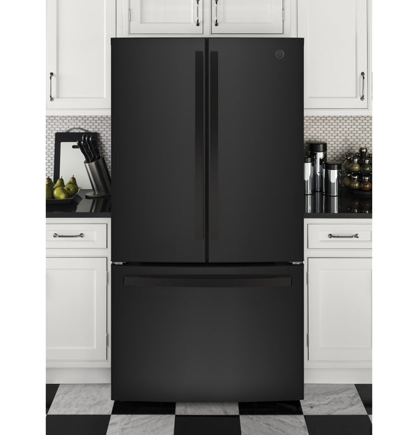 GE Standard-Depth 27-cu ft 3 -Door French Door Refrigerator with Ice Maker with Water Dispenser ( Black ) ENERGY STAR Certified