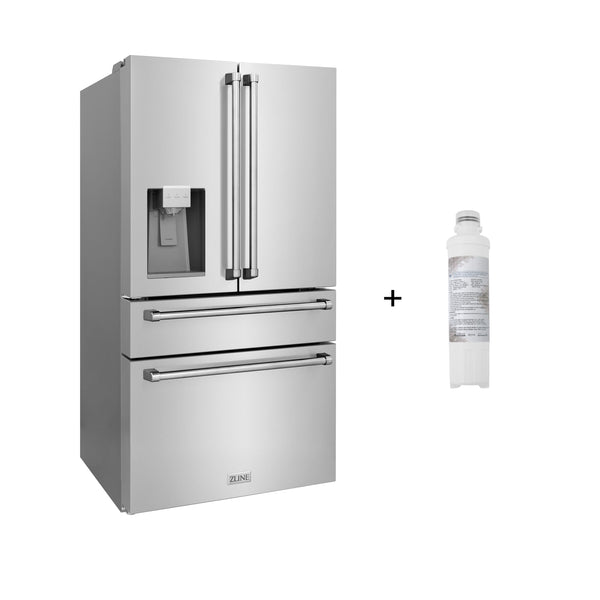 ZLINE KITCHEN & BATH Counter-Depth 21.6-cu ft 4 -Door French Door Refrigerator with Ice Maker with Water Dispenser ( Fingerprint Resistant Stainless Steel ) ENERGY STAR Certified