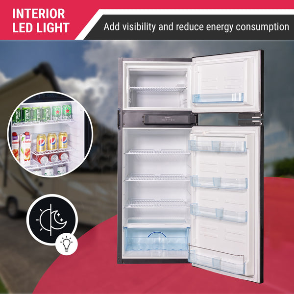 Equator Advanced Appliances RV 12V/DC OFF-GRID 10-cu ft Counter-Depth Top-Freezer Refrigerator Built-In ( Stainless )