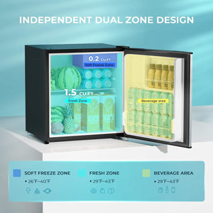 Euhomy  1.6 Cu.Ft Single Door Mini Fridge with Freezer in Sliver