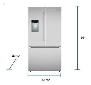 Bosch Fastest Ice Maker Standard-Depth 300 Series 26-cu ft 3 -Door Smart Compatible French Door Refrigerator with Ice Maker with Water and Ice Dispenser ( Stainless Steel ) ENERGY STAR Certified