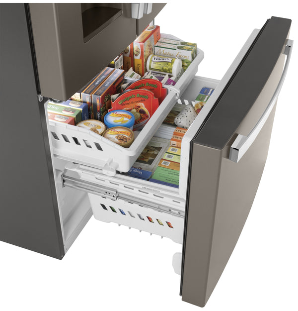 GE Standard-Depth 25.6-cu ft 3 -Door French Door Refrigerator with Ice Maker with Water and Ice Dispenser ( Slate ) ENERGY STAR Certified