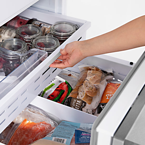 ZLINE KITCHEN & BATH Counter-Depth 19.6-cu ft 3 -Door Built-In French Door Refrigerator with Ice Maker with Water Dispenser ( Satin Stainless Steel, Polished Gold Handle ) ENERGY STAR Certified