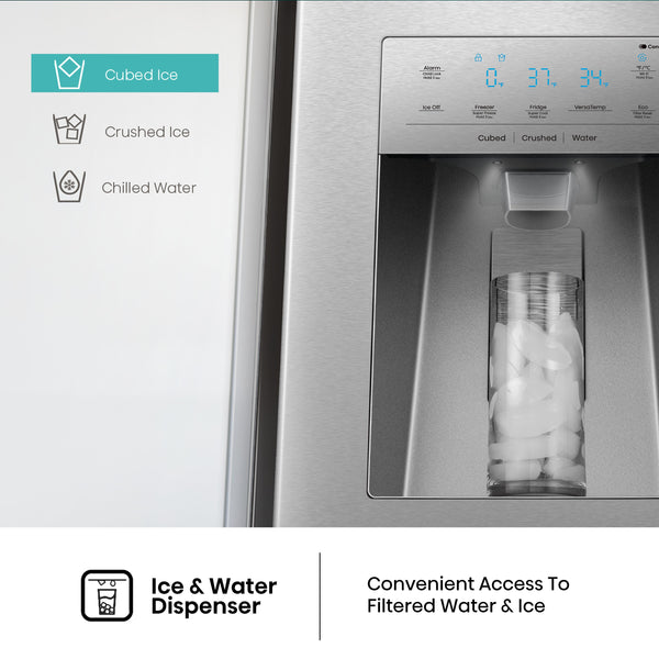 Hisense PureFlat Standard-Depth 25.6-cu ft 4 -Door Smart Compatible French Door Refrigerator with Ice Maker with Water and Ice Dispenser ( Stainless steel ) ENERGY STAR Certified