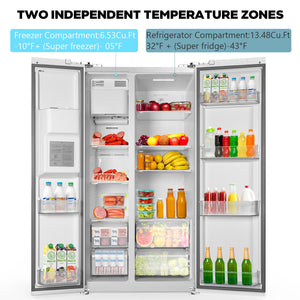 COWSAR 20.01-cu ft Counter-Depth Side-by-Side Refrigerator with Ice Maker ,Water and Ice Dispenser ( Silver )